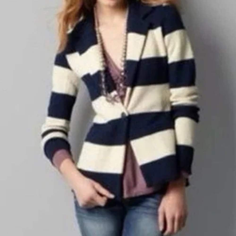 Ann Taylor Loft Merino Wool Striped Blazer Jacket